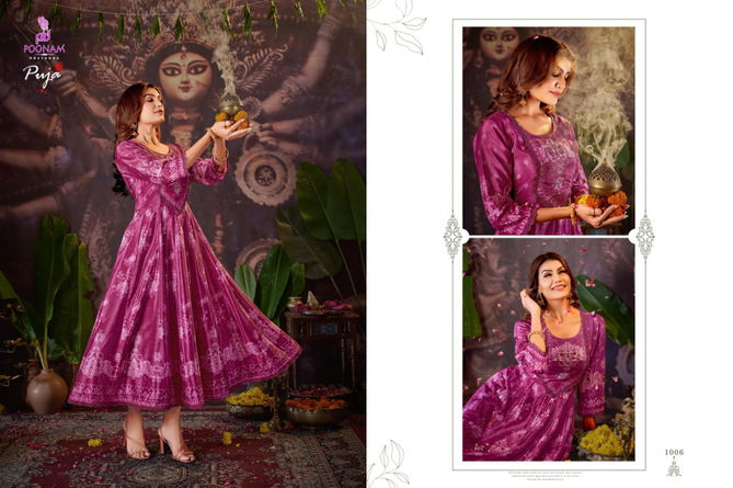 Puja By Poonam Natural Crepe Digital Printed Long Anarkali Kurti Wholesale Shop In Surat